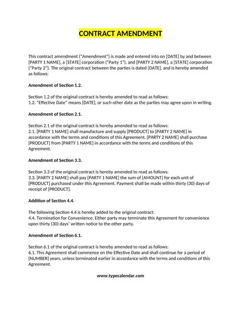 CONTRACT AMENDMENT in Word and Pdf formats