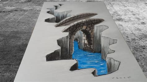 COOL CREATION IN 3D Drawing Bridge Awesome Anamorphic Illusion 3d