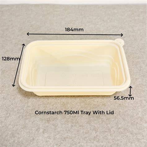 Cornstarch Food Container Tray With Lid 750ml - raincitystudios.com