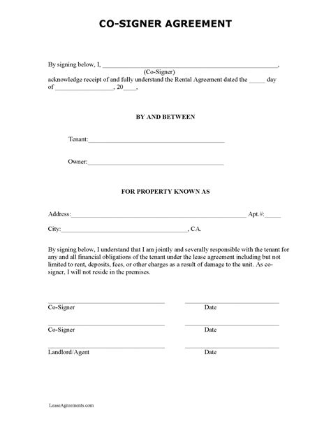 COSIGNER AGREEMENT (ADDENDUM TO LEASE / RENTAL …