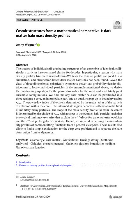 Cosmic structures from a mathematical perspective 1: dark matter halo ... - muktibox.com