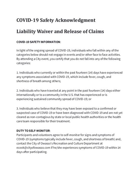 COVID-19 Safety Acknowledgment -- Liability Waiver and ... - Jotform