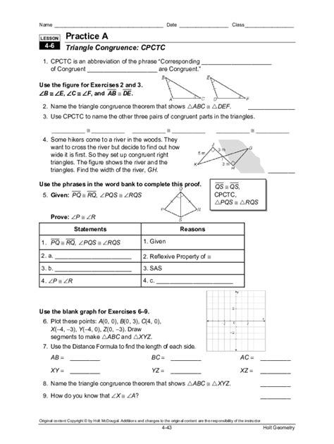 CPCTC: Definition Postulates Theorem Proof Examples Worksheets