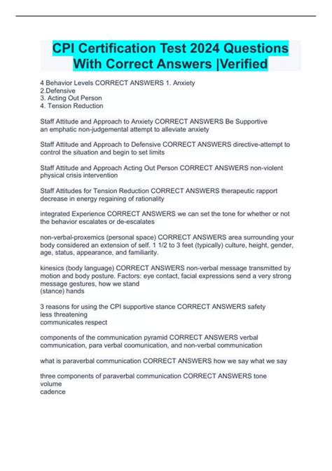 CPI Certification Test Questions and Answer solutions 100 Verified
