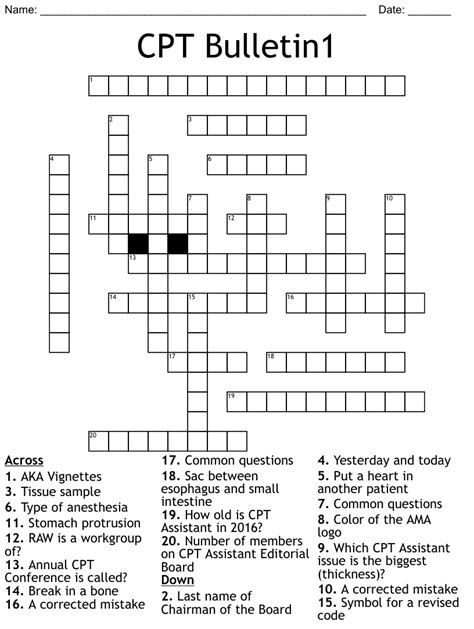CPT Coding Crossword WordMint