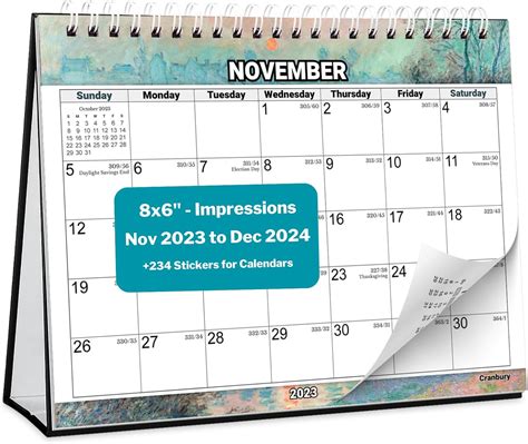 CRANBURY Small Desk Calendar 2024 - (8x6", Impressions), Use