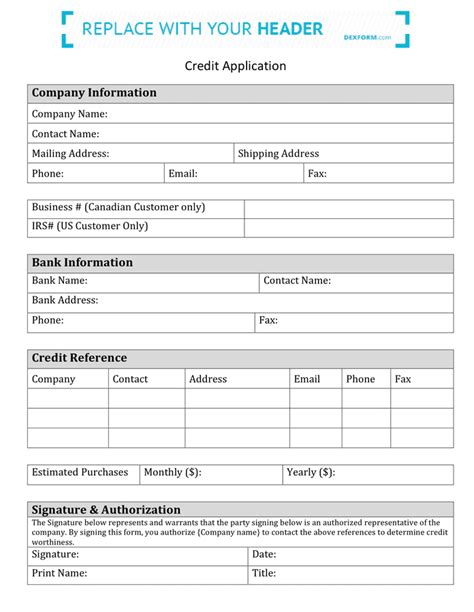CREDIT APPLICATION FORM in Word and Pdf formats