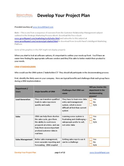 CRM Project Plan Information Technology Sales