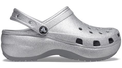 CROCS WOMANS CLASSIC PLATFORM GLITTER CLOG SILVER SZ …