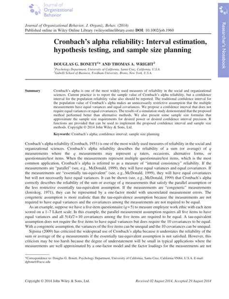 Cronbach's alpha reliability: Interval estimation, hypothesis testing ... - wintechmobiles.com