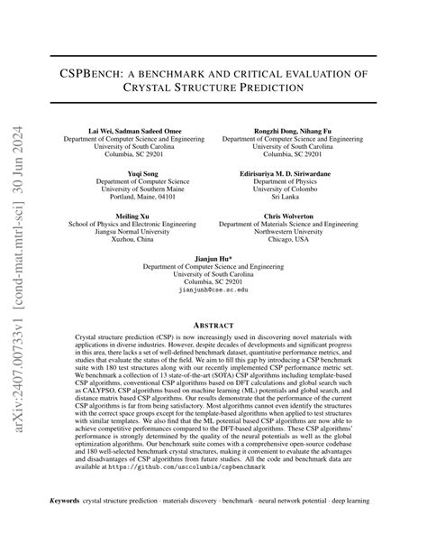 CSPBench: a benchmark and critical evaluation of Crystal Structure Prediction (2025)