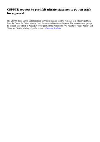 CSPI/CR request to prohibit nitrate statements put on track for