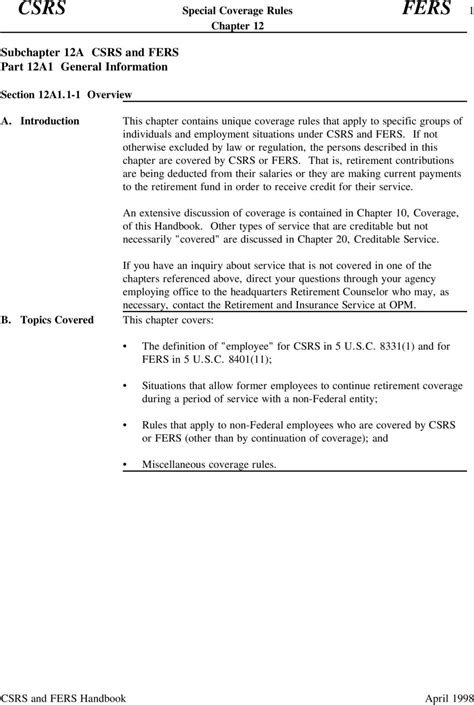 CSRS Special Coverage Rules FERS i Chapter 12 …