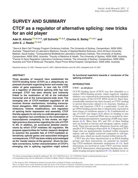 CTCF as a regulator of alternative splicing: new tricks for an old ...