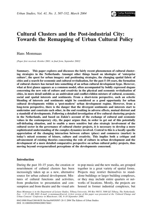 Cultural Clusters and the Post-industrial City: Towards the ... - JSTOR - wintechmobiles.com