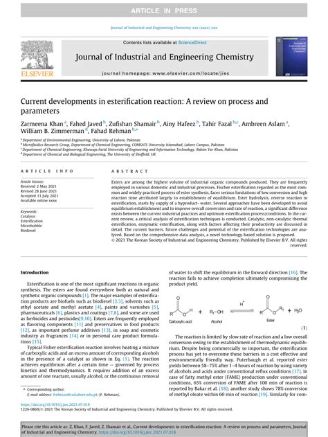 Current developments in esterification reaction: A review on process ... - wintechmobiles.com