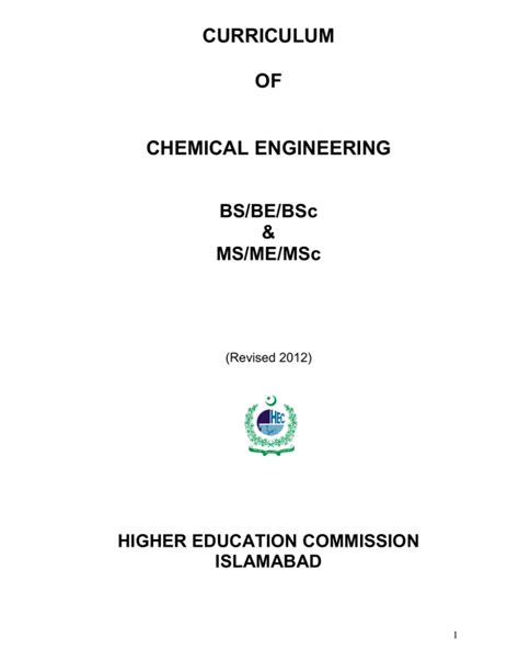 CURRICULUM OF CHEMICAL ENGINEERING ME, MSc - Higher …