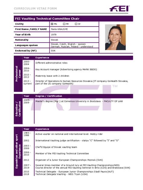 CURRICULUM VITAE FORM Member Jumping Committee - FEI