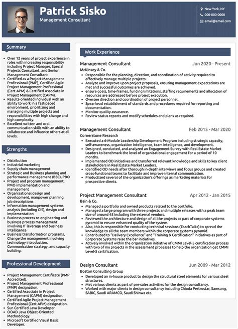 CV Template for Consulting Firm Learning