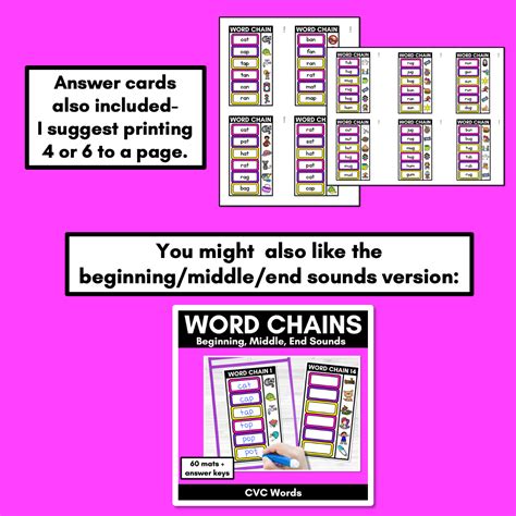 CVC Word Chains for Beginning and End Sounds Mrs Learning Bee