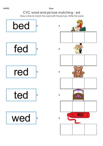 CVC Word and Picture Matching Worksheets Distance Learning Worksheets