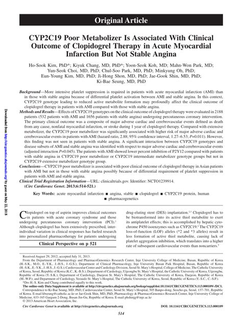 CYP2C19 poor metabolizer is associated with clinical outcome of ...