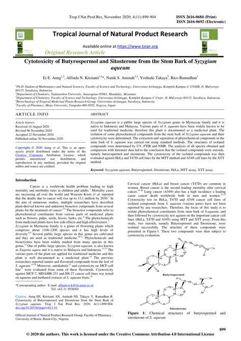 Cytotoxicity of butyrospermol and sitosterone from the stem bark of ... - raincitystudios.com