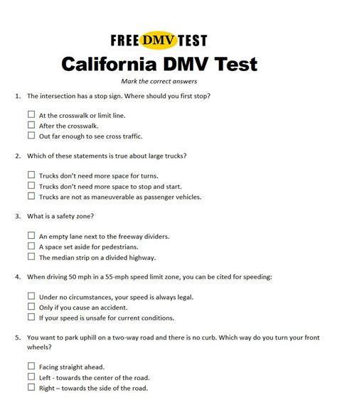 Ca dmv practice test pdf. 2 days ago · Department of Motor Vehicles. 6 Empire State Plaza. Albany, NY 12228. MV-21 (9/18) The New York State Driver’s Manual will prepare you for your written permit test and road test, or help you brush up on the rules of the road.Download a print PDF version Open and download a full PDF print version of the Driver’s Manual (77 pages, 1.2 MBs). 