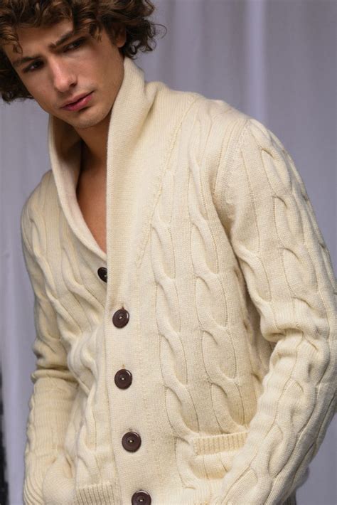 Cable Knit Cardigan for Men, Organic White Sale AmiAmalia Luxury
