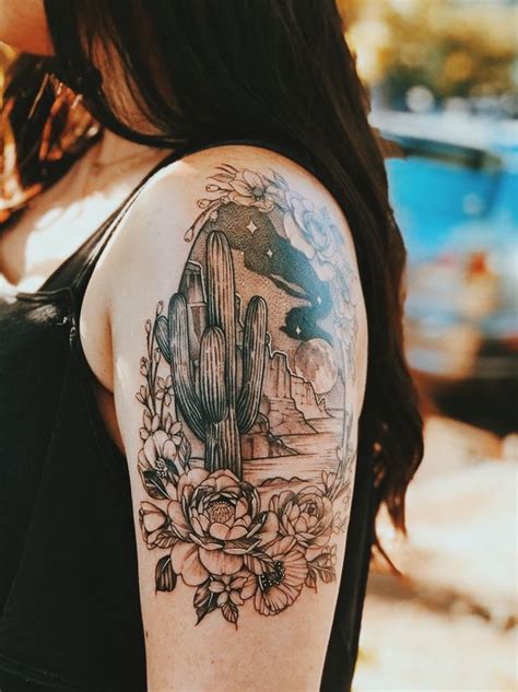 Cactus Tattoo, Desert Tattoo, Floral Tattoo, Black & Grey Tattoo