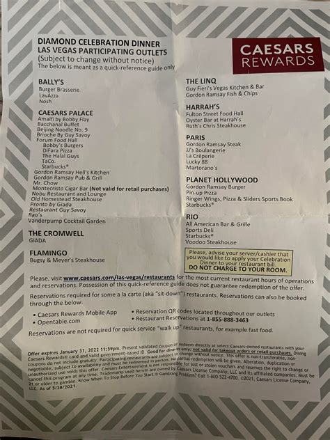 Caesars Rewards - Seven Stars Celebration Dinner