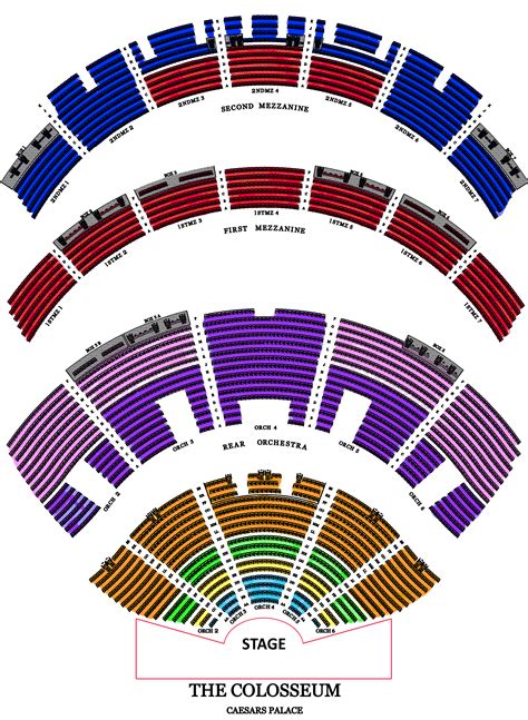 How many rows in each section at The Colosseum at Caesars Palace? Each section has a varying amount of rows and seats. Find a section to see row and/or seat numbers.. 