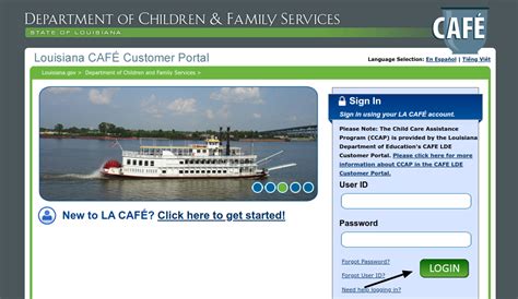Cafe login louisiana. Click on the Child Support Enforcement Message Center link. Click on Submit a Question and send your questions or information. **You will need to create a new User ID and User Number for CAFÉ and 1-888-LAHELP-U. Click here for step-by-step instructions **. For case information, you may also call 1-888-524-3578. 
