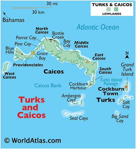  The Turks and Caicos has forty islands and cays, of which nine are inhabited. With an area of 238 mi² (616 km²), the TCI is about twice the size of the Florida Keys. Providenciales, often simply called Provo , is home to the spectacular Grace Bay Beach, luxury resorts, and hotels, and is the destination of choice for many of our visitors. . 