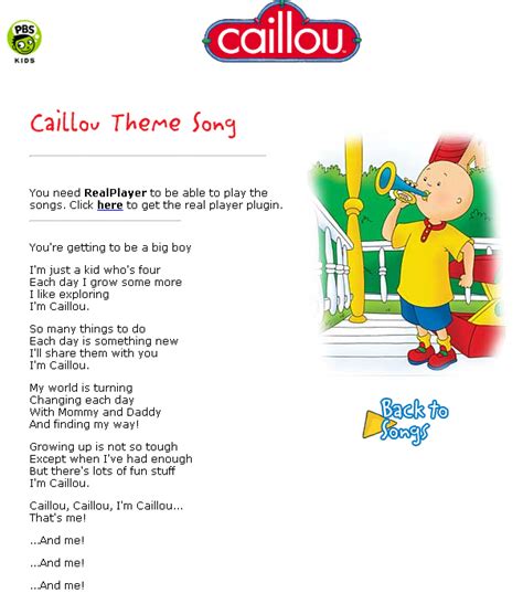 Caillou theme song lyrics. Things To Know About Caillou theme song lyrics. 