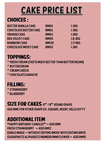Cake Bar Prices