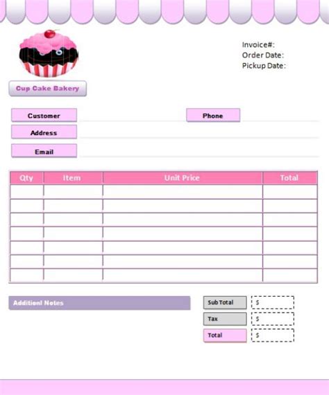 Cake Invoice Template Word