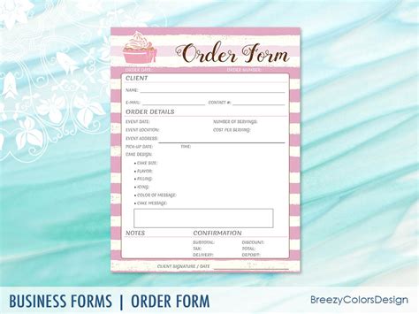 Cake Order Form Download For Wedding Bakery Business Homemade Etsy