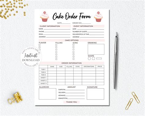 Cake Order Form Template Free Cake Order Forms Order Form Template Order Form Template Free