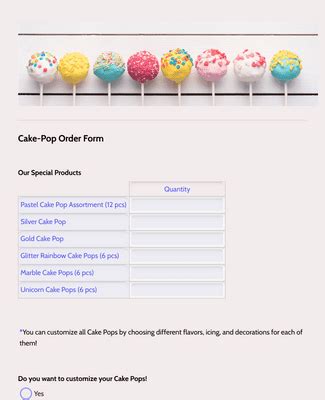 Cake Pop Order Form Template Jotform