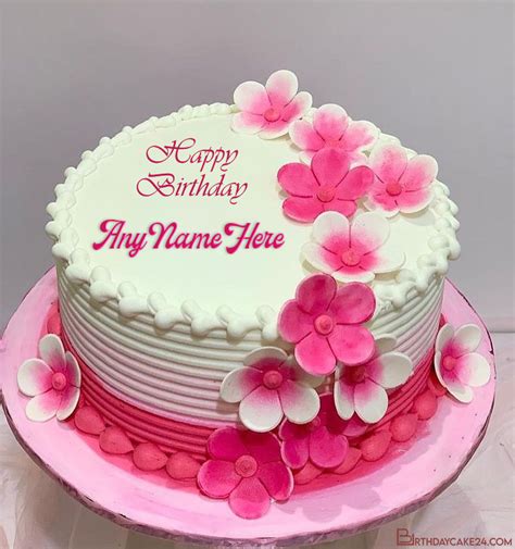 Cake with name birthday. Here we have a round shape cake with the flavor of vanilla. Topping with red rose flower. Write name on this flower birthday cake and share it with your love. He or She will love it. Send a beautiful flower birthday cake with name to your loved one. Make their birthday memorable with our free name birthday cake editor. Enjoy! 