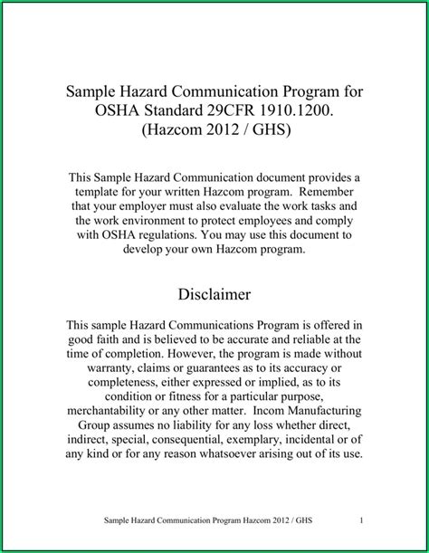 Cal Osha Sample Hazard Communication Program