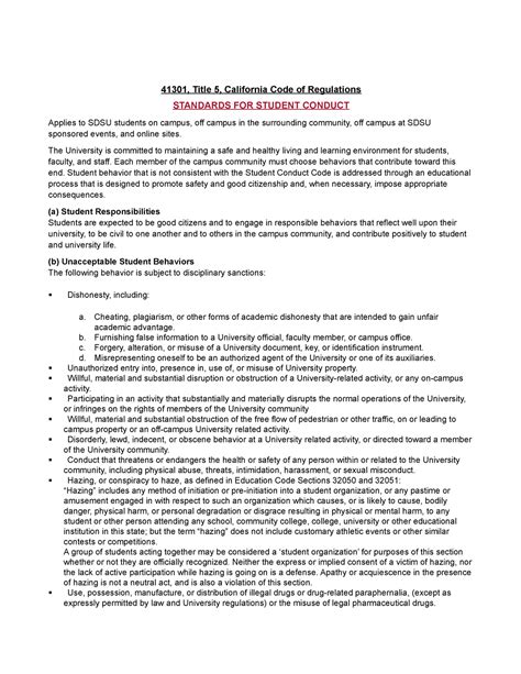 Cal. Code Regs. Tit. 5, § 41301 - Standards for Student Conduct