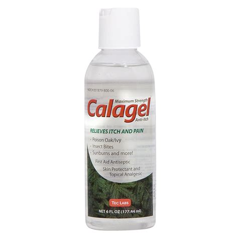 Rapid relief without that messy pink lotion! Calagel is a medicated anti-itch gel. It offers maximum strength, long-lasting itch relief. Sold in 6-ounce bottles. Calagel relieves the itch, pain, and swelling resulting from insect bites, sunburns, and minor cuts. It is extremely effective at relieving the pain and itch from rashes caused by ...