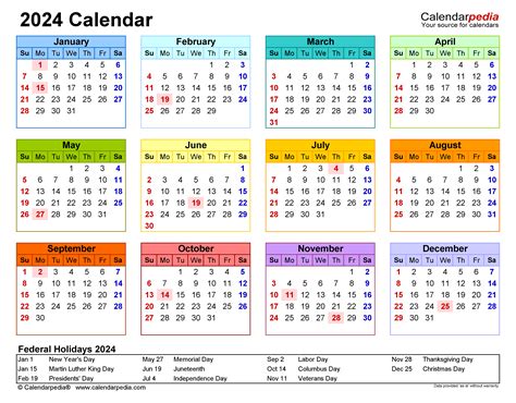 Calander for 2024. Our free 2024 yearly calendar templates have weeks that start on Sunday and are based on Gregorian calendar. All annual calendars in this page have the full year displayed in a single page. All calendars are free to download, edit, customize or print in Excel, Word, and PDF format. Select any yearly calendar template below to download or print ... 