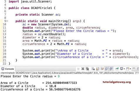 Calculate circle perimeter in java - W3schools