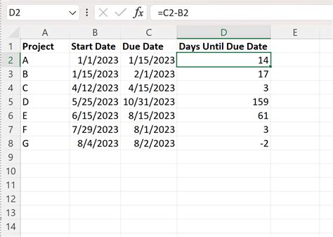 Calculate due date in access table.  The expression in this example subtracts tod...