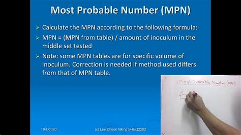 • Calculate the MPN using the MPN tabl e or EPA’s MPN calculator / dry g solid-6-5-4. 10-3. 10-2. 10-1. g . original sample. LTB tubes after 48hrs (presumptive phase) EC Medium after 24 hrs (confirmation phase) . 