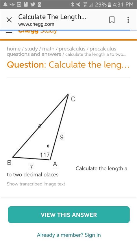 Calculate the length a to two decimal places. - Brainly.com