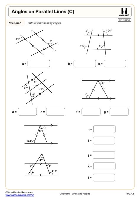 Calculating Angles on Parallel Lines with Transversals (C) Worksheet